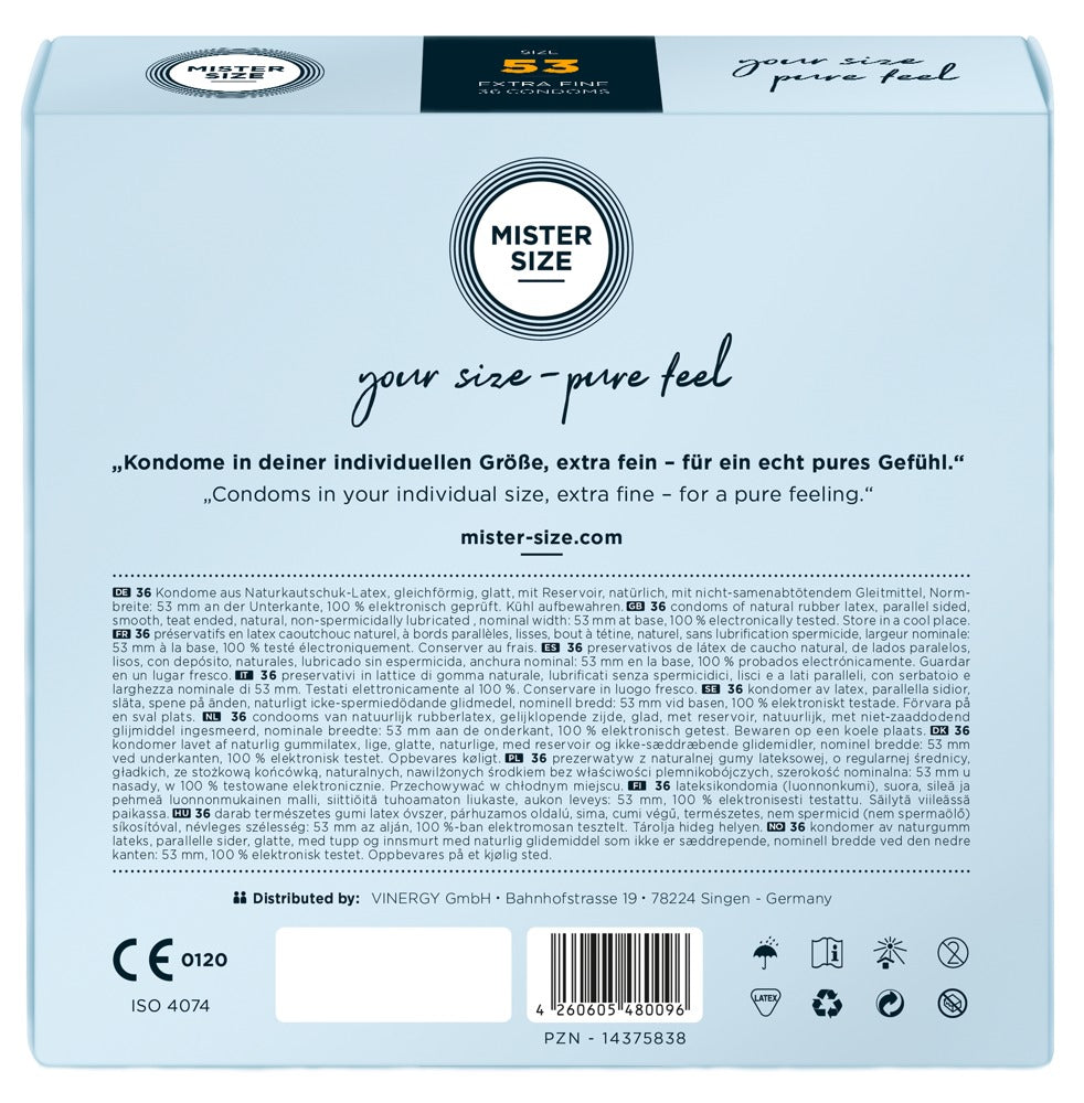 Mister Size Kondome 53 mm – 36 Stück | Transparent, hauchdünn, vegan
