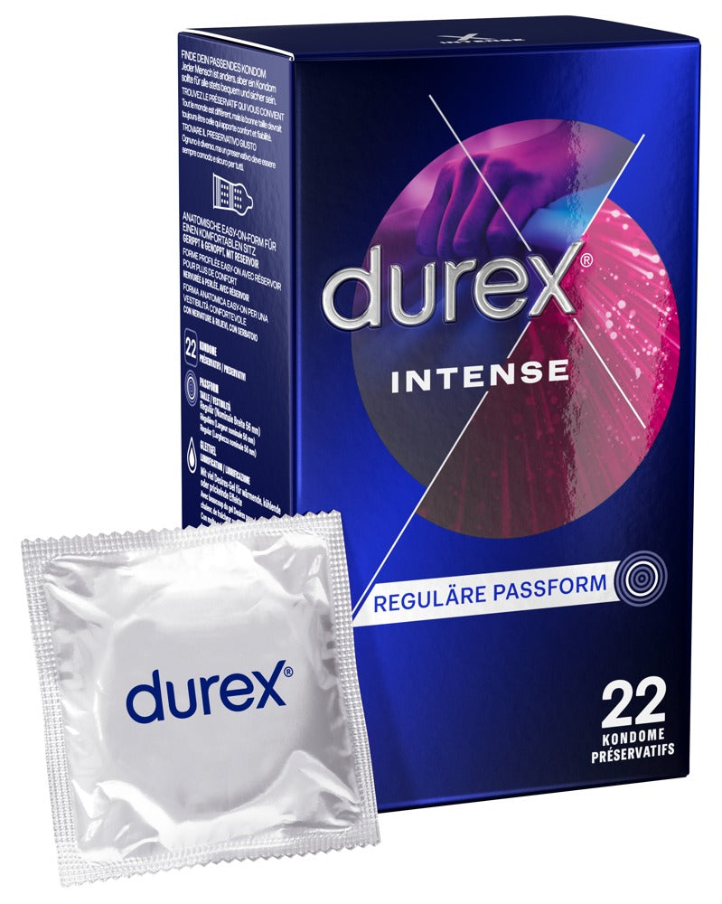 Durex Intense Orgasmic Kondome 22 St. – genoppt & gerippt, Desirex-Gel | Transparent & stimulierend