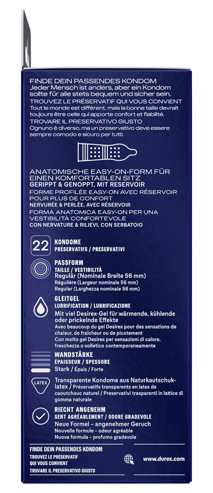 Durex Intense Orgasmic Kondome 22 St. – genoppt & gerippt, Desirex-Gel | Transparent & stimulierend