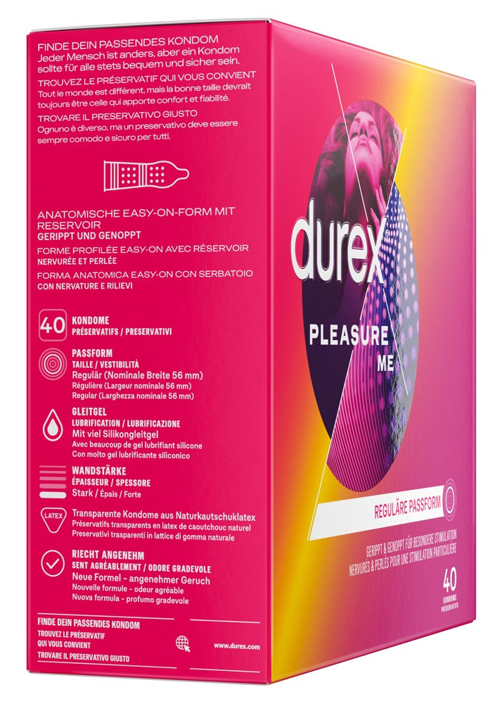 Durex Pleasure Me Kondome 40 St. – genoppt & gerippt, gefühlsecht | Transparent & stimulierend