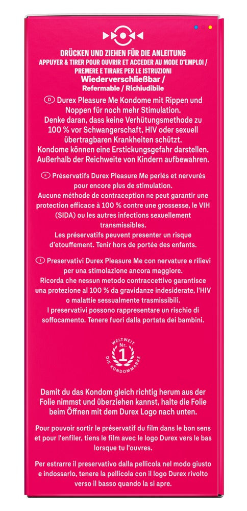 Durex Pleasure Me Kondome 40 St. – genoppt & gerippt, gefühlsecht | Transparent & stimulierend