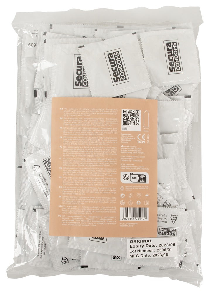 Secura Original Kondome – 100 Stück | Transparent, vegan, feucht beschichtet Silikonbasis