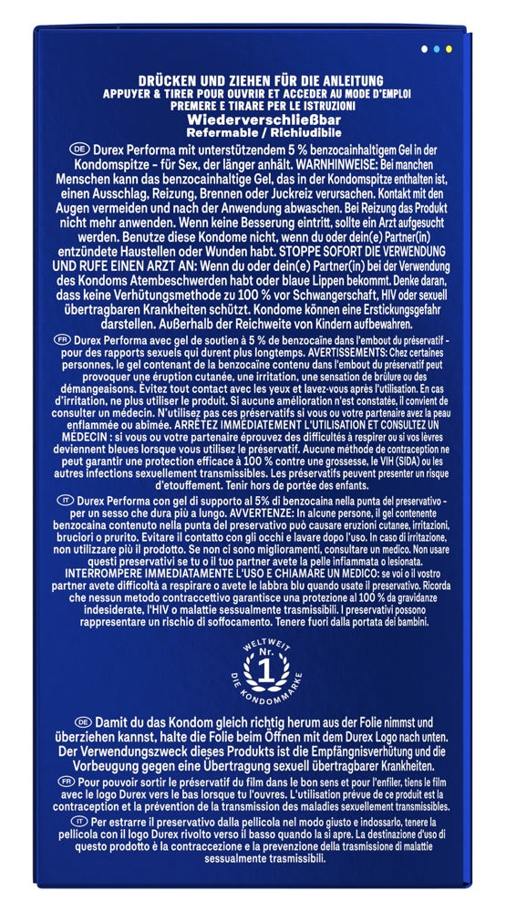 Durex Performa Kondome 40 St. – mit Benzocain, Verzögerung des Höhepunkts | Transparent & komfortabel
