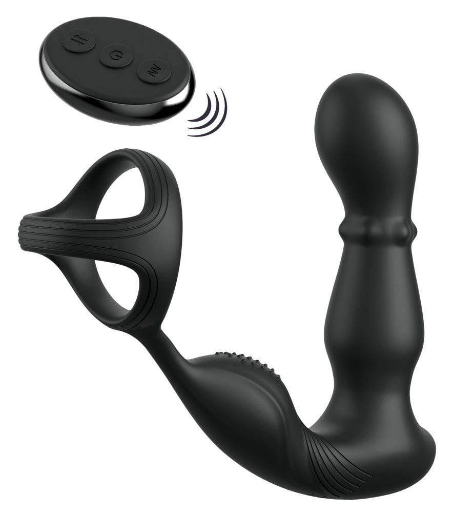 Ass-Gasm Slide&Glide Perlenmassage-Analvibrator mit einem Perineum-Noppenstimulator &Penis-/Hodenring.