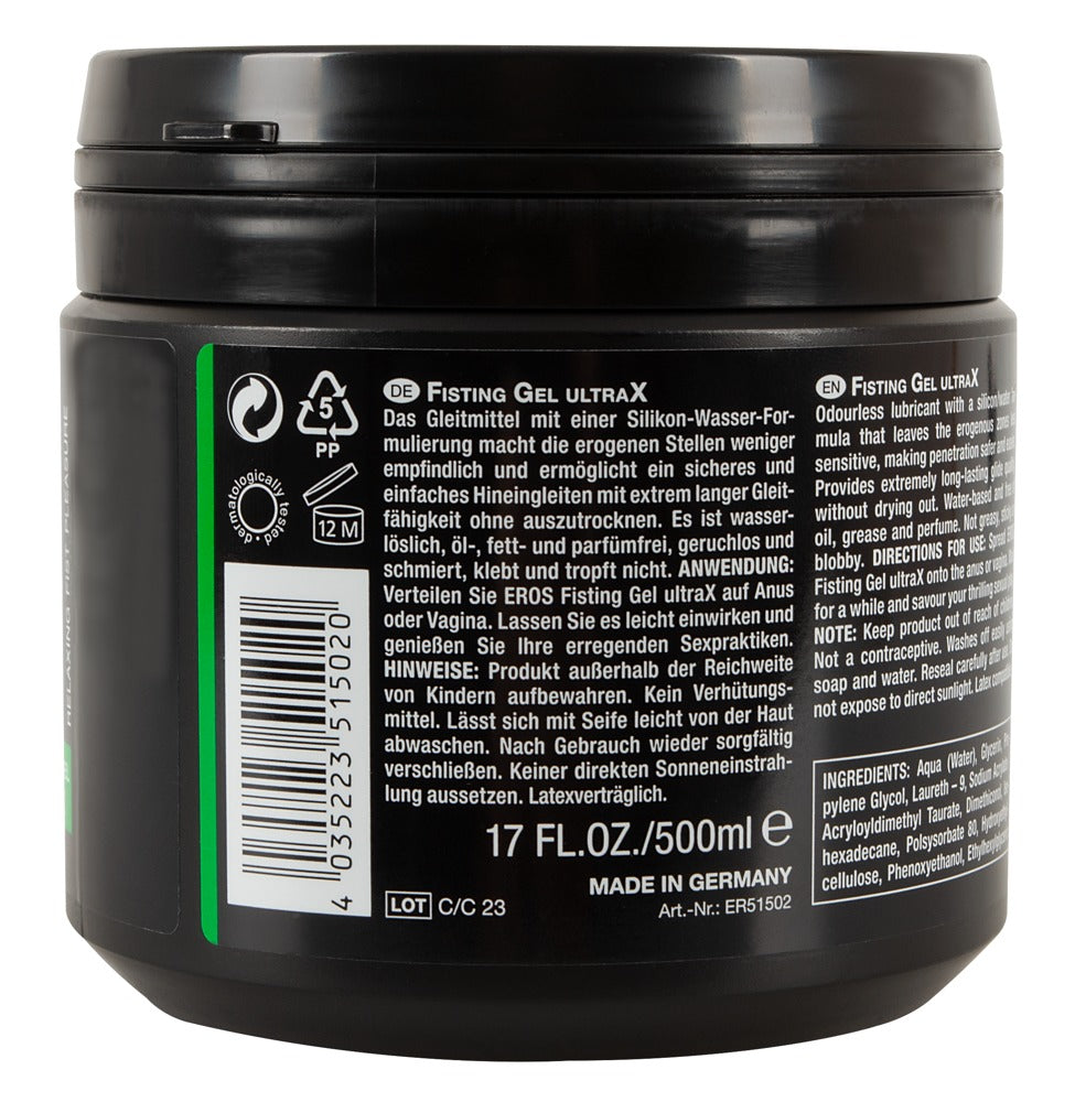 EROS Fisting Gel UltraX – 500 ml | Gleitgel mit Silikon-Wasser-Formel, extrem lang gleitfähig, geruchlos & latexverträglich