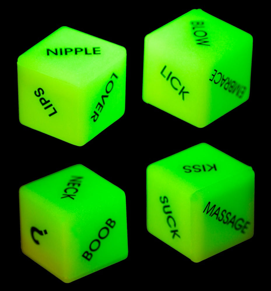 Glow in the Dark Love Dice – Erotisches Würfelspiel im 2er Set | Leuchtende Liebeswürfel fürs Vorspiel