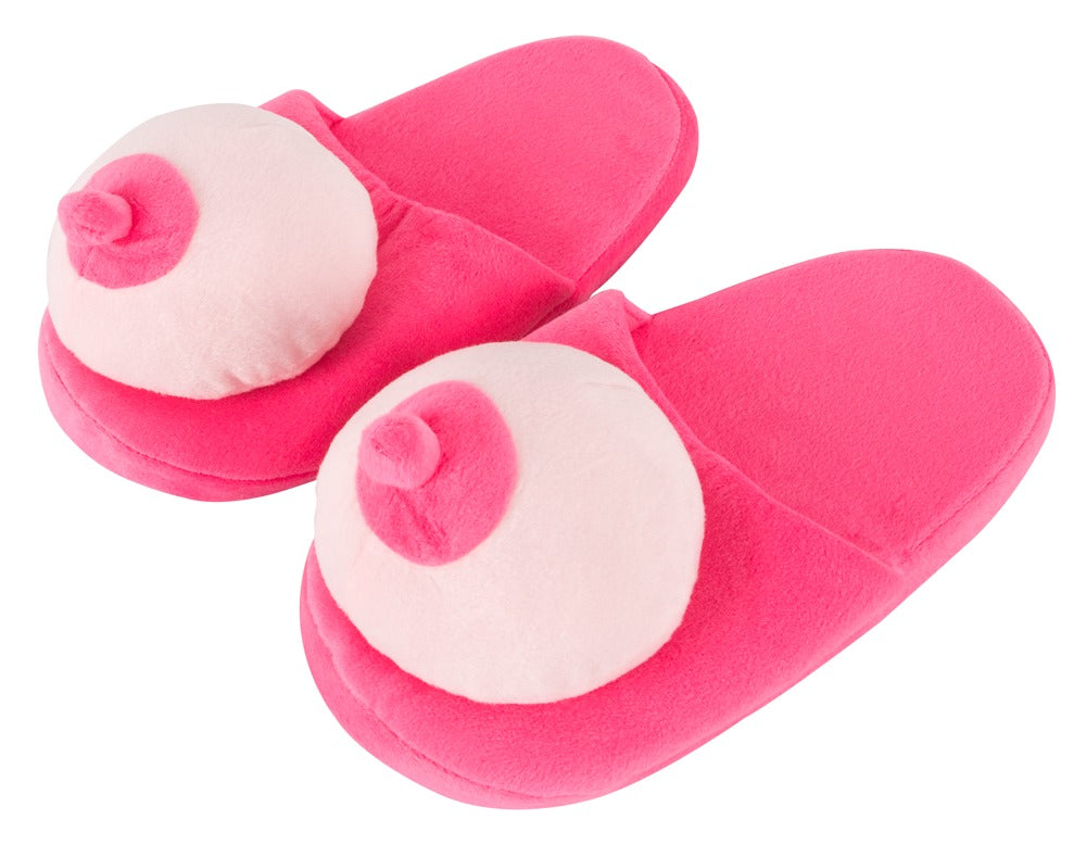 Plüsch-Hausschuhe Busen in Rosa mit Brüsten als Aufsatz