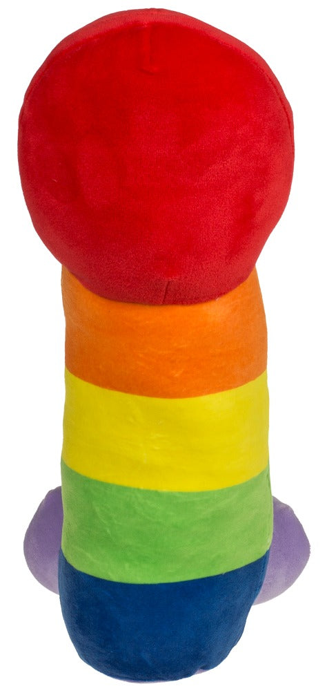 Plüsch-Penis in Regenbogenfarben mit weicher Oberfläche und Hoden