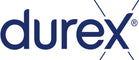Logo der Marke Durex Kondome in blauer Farbe in einem weißen Rechteck.