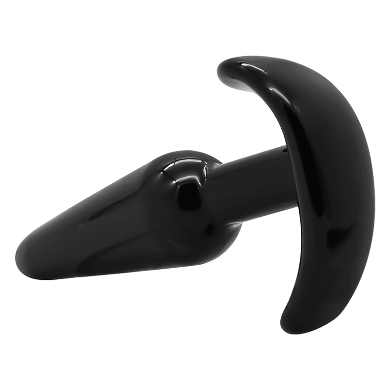 Ein Anal Plug ergonomischin Schwarz aus TPE, mit Rückholflügel