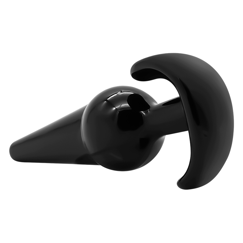 Ein Anal Plug ergonomischin Schwarz aus TPE, mit Rückholflügel