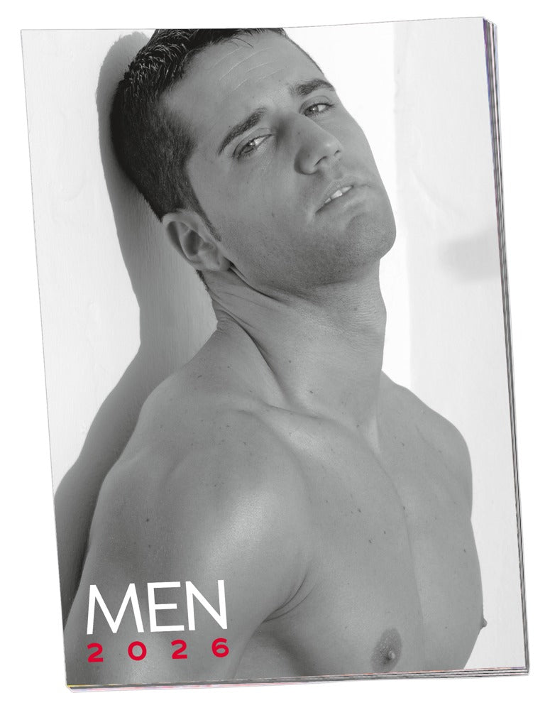 Pin-up Kalender Men 2026 Cover – Mann in Schwarzweiß