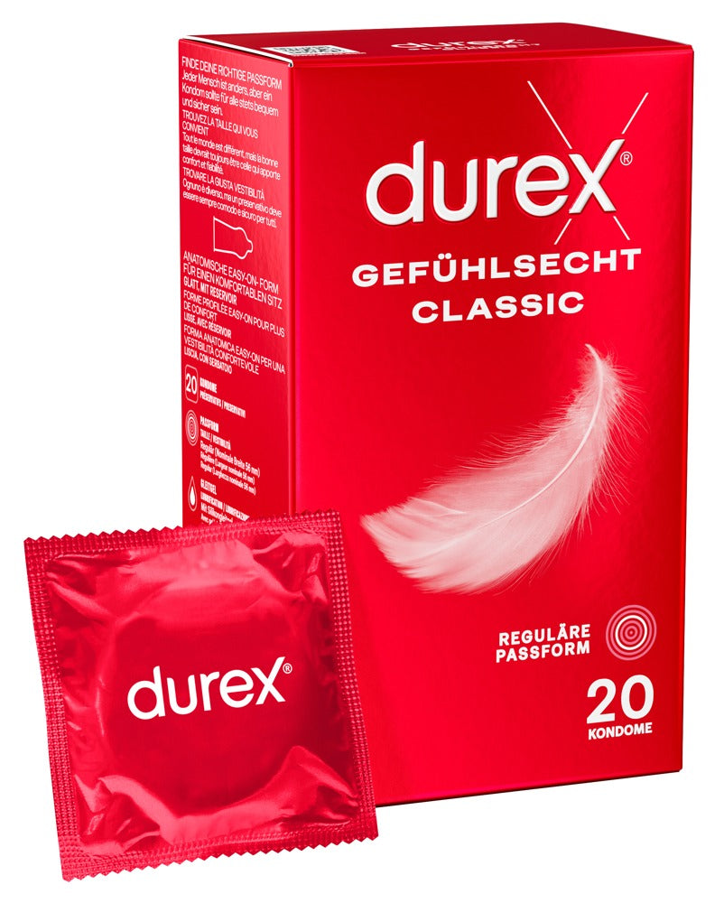 Durex Gefühlsecht Classic Kondome 20 St. – hauchzart & dünn | Transparent & komfortabel