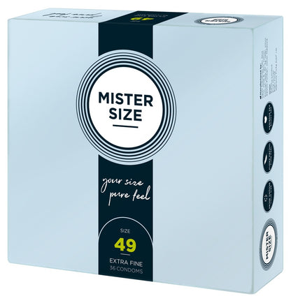 Mister Size Kondome 49 mm – 36 Stück | Maßgeschneiderte Passform, hauchdünn, vegan