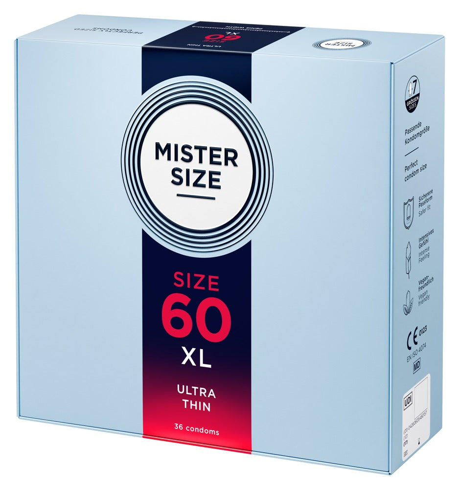 Mister Size Kondome 60 mm – 36 Stück | Transparent, hauchdünn, vegan