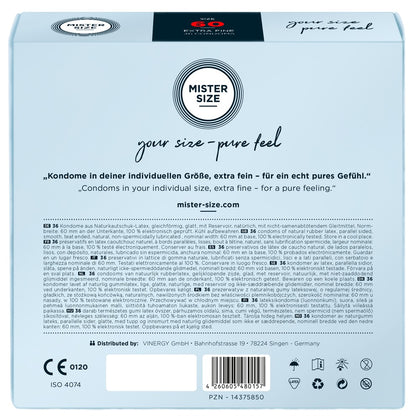 Mister Size Kondome 60 mm – 36 Stück | Transparent, hauchdünn, vegan