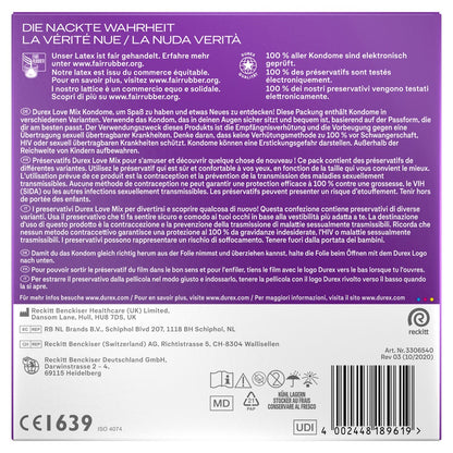 Durex LOVE MIX Kondome – 40 Stück | 5 Sorten im Vorratspack | Gerippt, aromatisiert, extra feucht & Gefühlsecht