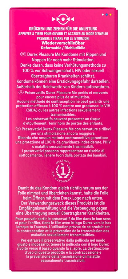 Durex Pleasure Me Kondome 40 St. – genoppt & gerippt, gefühlsecht | Transparent & stimulierend