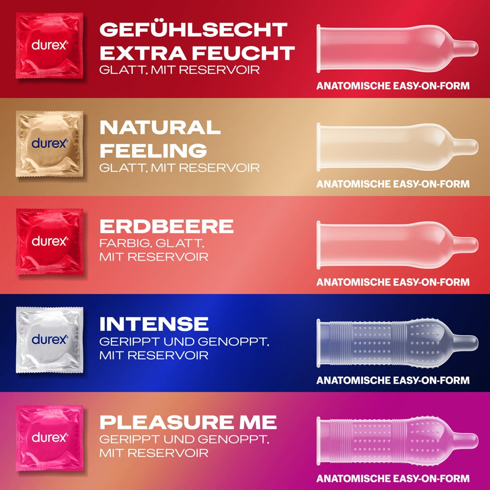 Durex LOVE MIX Kondome – 18 Stück | 5 Sorten im Vorratspack | Gerippt, aromatisiert, extra feucht & Gefühlsecht