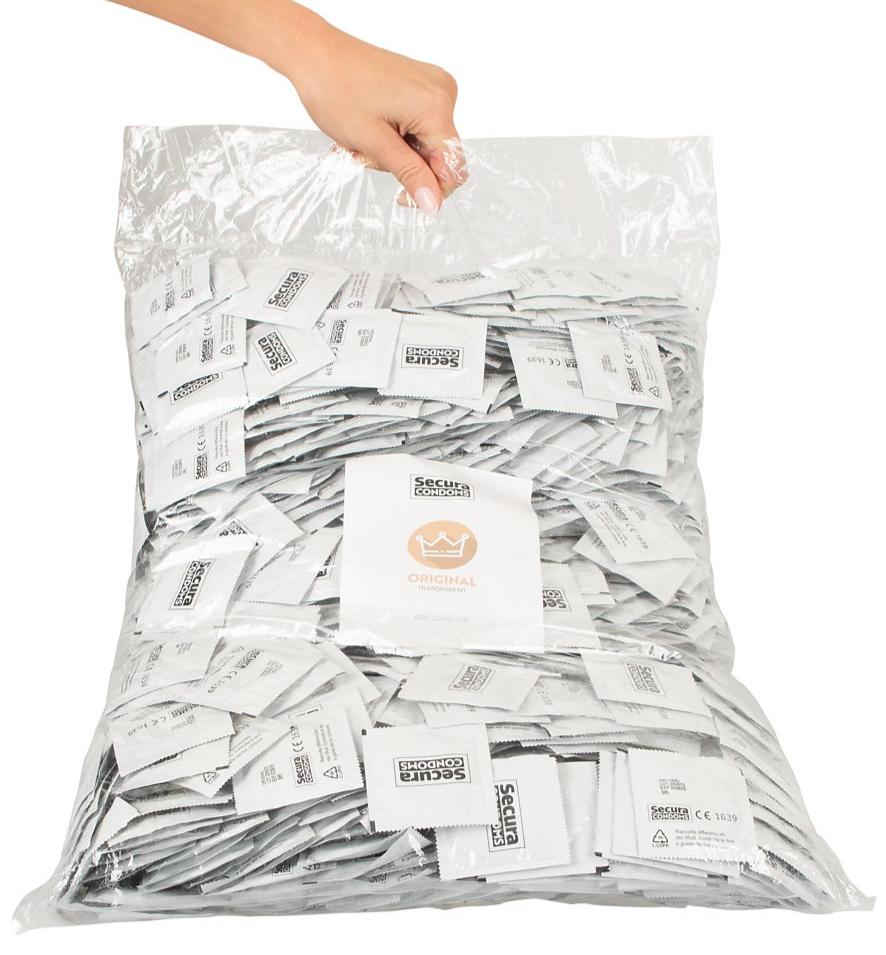 Secura Kondome feucht, transparente Kondome in einem 1000-er Beutel als Vorratspack.