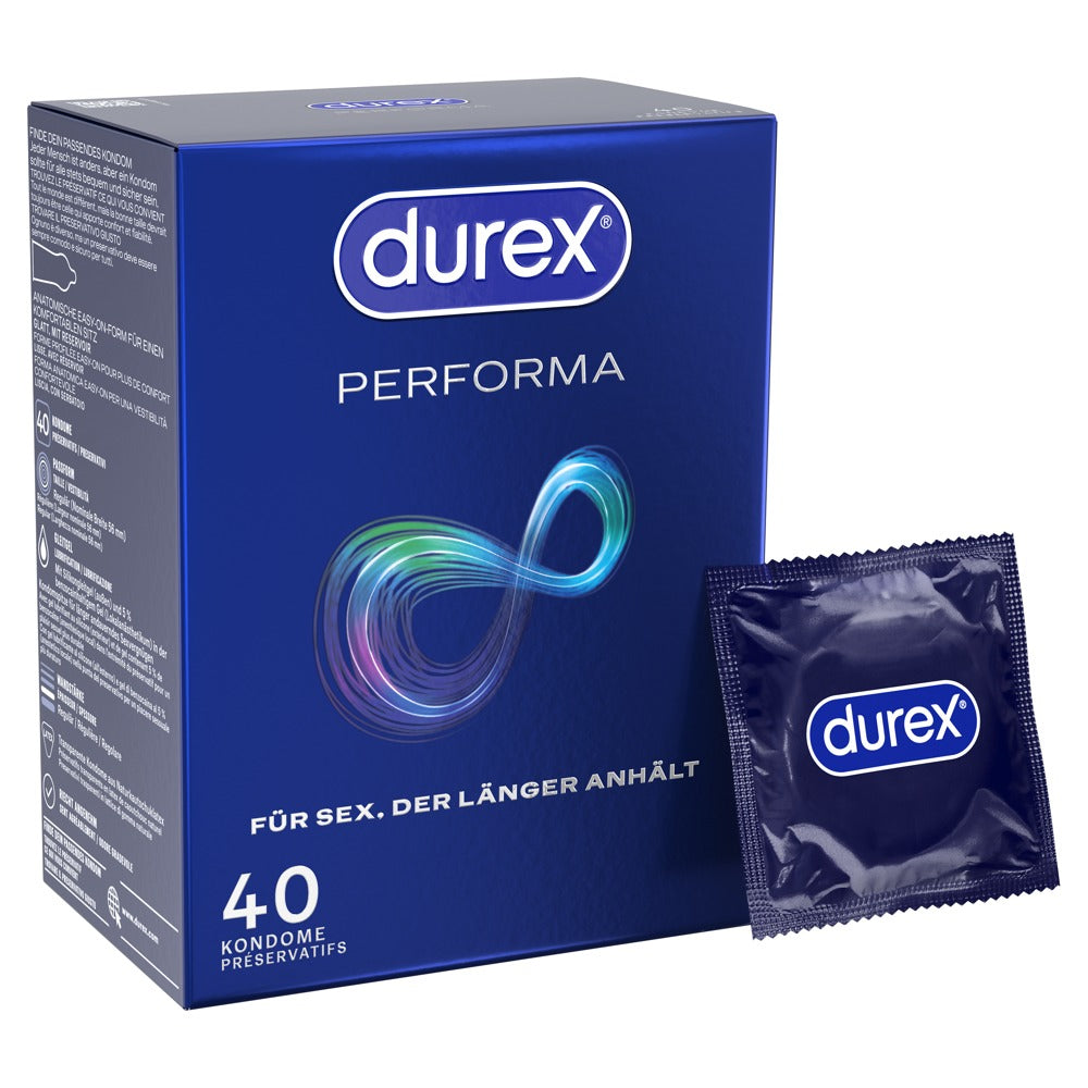 Durex Performa Kondome 40 St. – mit Benzocain, Verzögerung des Höhepunkts | Transparent & komfortabel