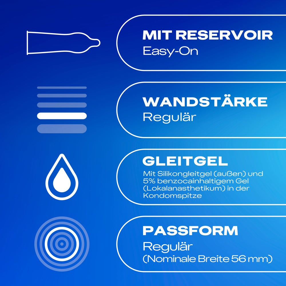Durex Performa Kondome 40 St. – mit Benzocain, Verzögerung des Höhepunkts | Transparent & komfortabel