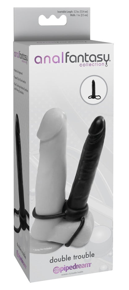 double trouble Penis- und Hodenring und biegsamer Analdildo in einem.