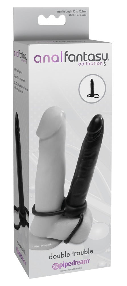 double trouble Penis- und Hodenring und biegsamer Analdildo in einem.