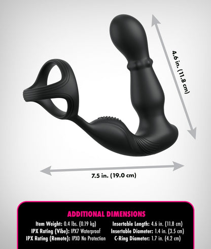 Ass-Gasm Slide&Glide Perlenmassage-Analvibrator mit einem Perineum-Noppenstimulator &Penis-/Hodenring.
