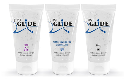 Just Glide Gleitgel 3er-Set je 50 ml – Waterbased, Anal & Toys | Vegan, wasserbasiert, latexsicher & toyfreundlich