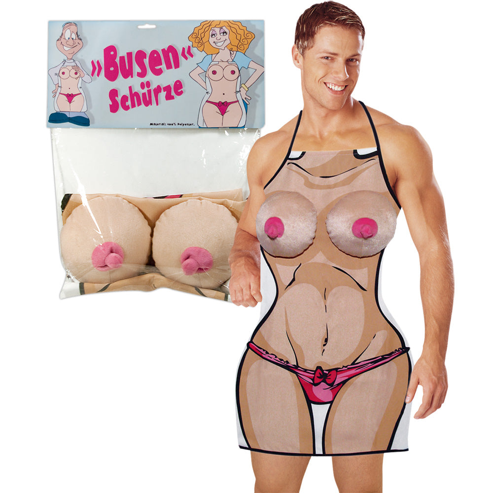 Busen-Schürze – Lustige Küchenschürze mit Plüschbusen | Party-Gag & Geschenkidee
