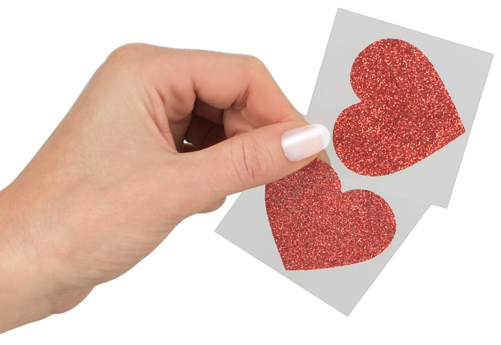 Erotischer Nippelschmuck – rote Glitzer-Herzen zum Aufkleben