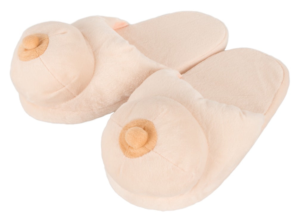 Plüsch-Hausschuhe Busen mit Brüsten und Nippeln auf der Spitze