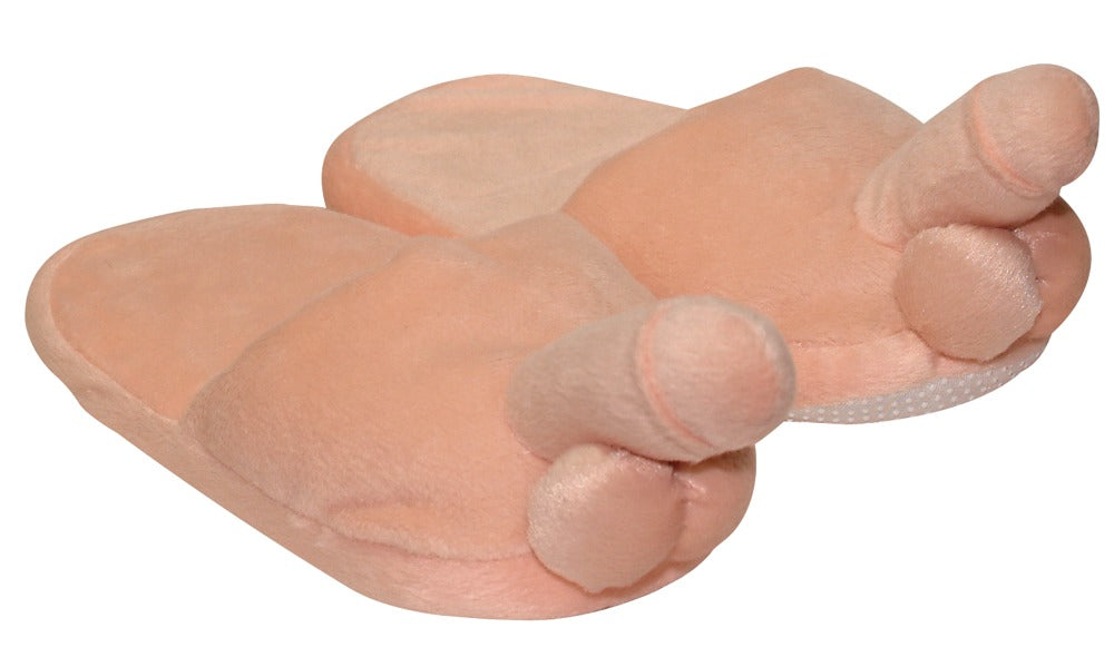 Plüsch-Hausschuhe Penis mit Penis und Hoden auf der Schuhspitze