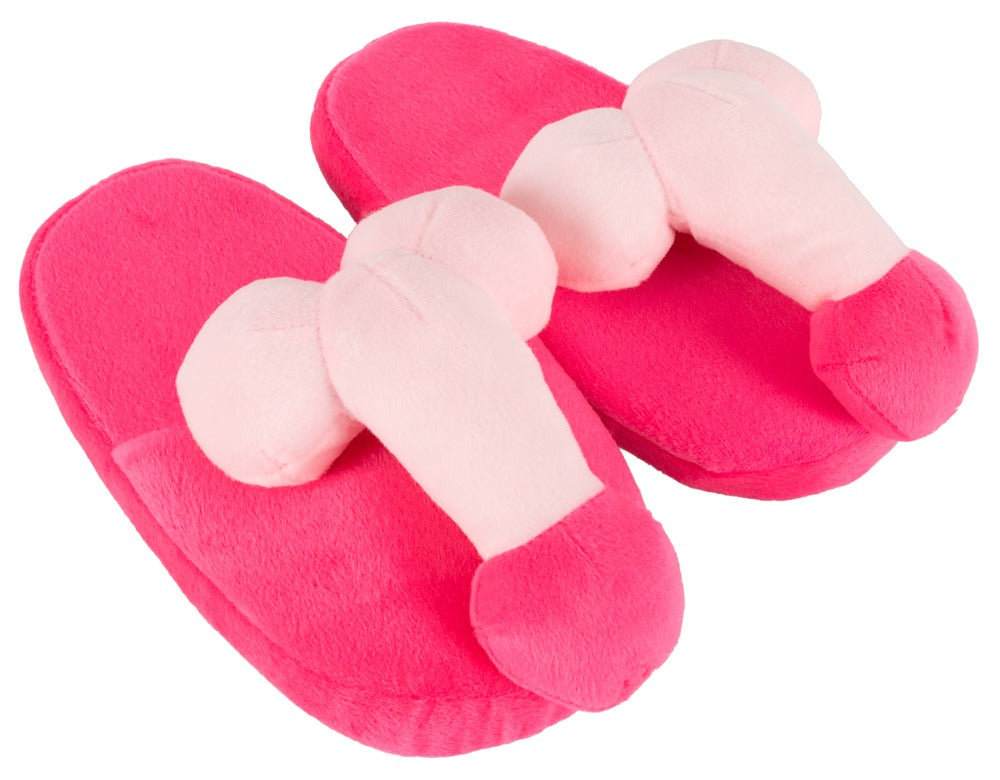 Plüsch-Hausschuhe Penis in Rosa mit Penis und Hoden Aufsatz