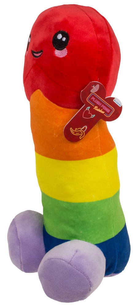 Plüsch-Penis Regenbogen als lustiges Kuscheltier mit Hoden