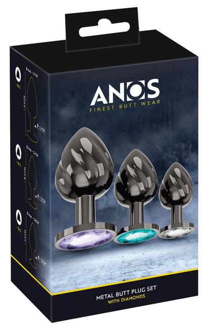 ANOS 3 Metall-Plugs  Metal Butt Plug Set Diamo