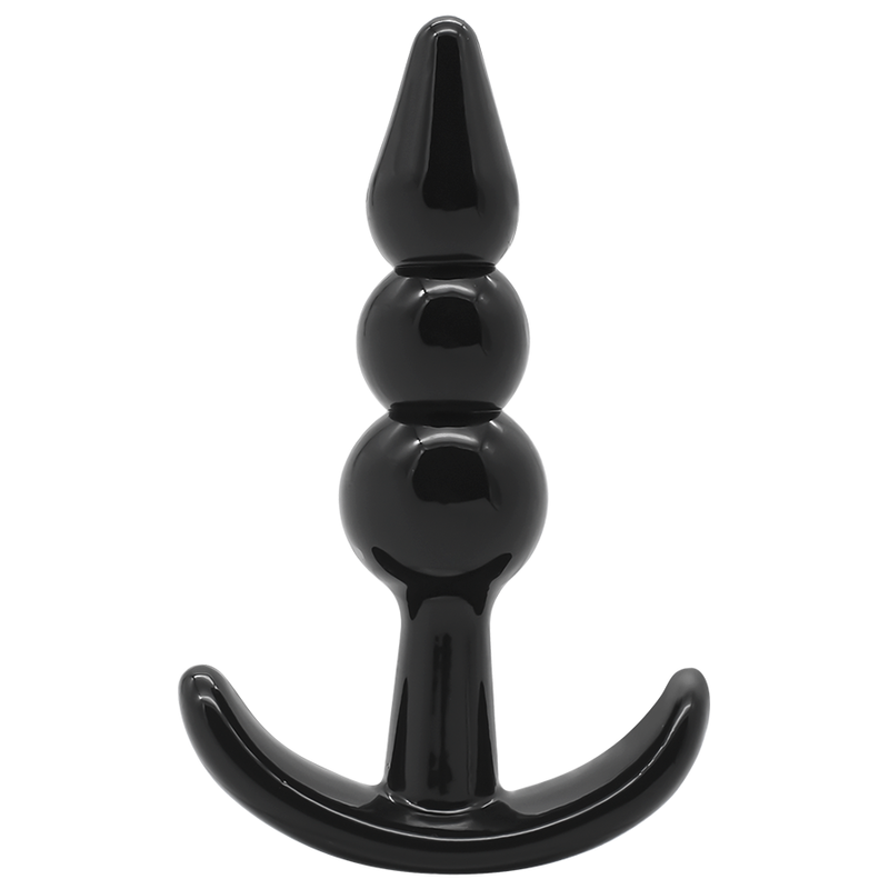Ein Anal Plug Analbeads ergonomischin Schwarz aus TPE, mit Rückholflügel