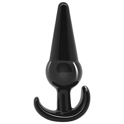 Ein Anal Plug ergonomischin Schwarz aus TPE, mit Rückholflügel