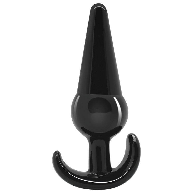 Ein Anal Plug ergonomischin Schwarz aus TPE, mit Rückholflügel