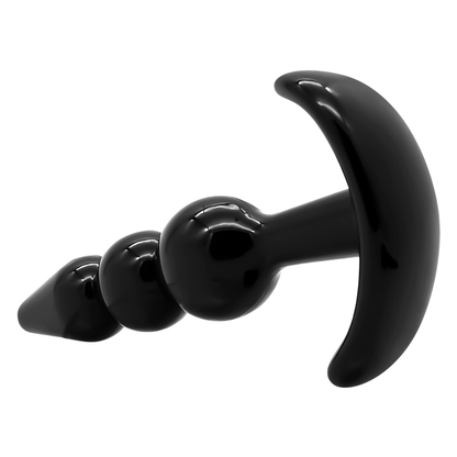 Ein Anal Plug Analbeads ergonomischin Schwarz aus TPE, mit Rückholflügel