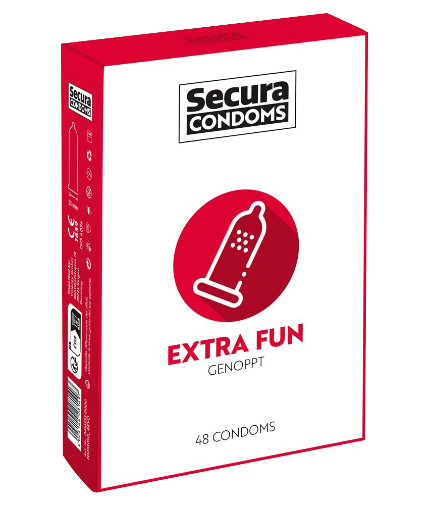 Secura Extra Fun Kondome – 48 Stück | Mit Noppen, transparent