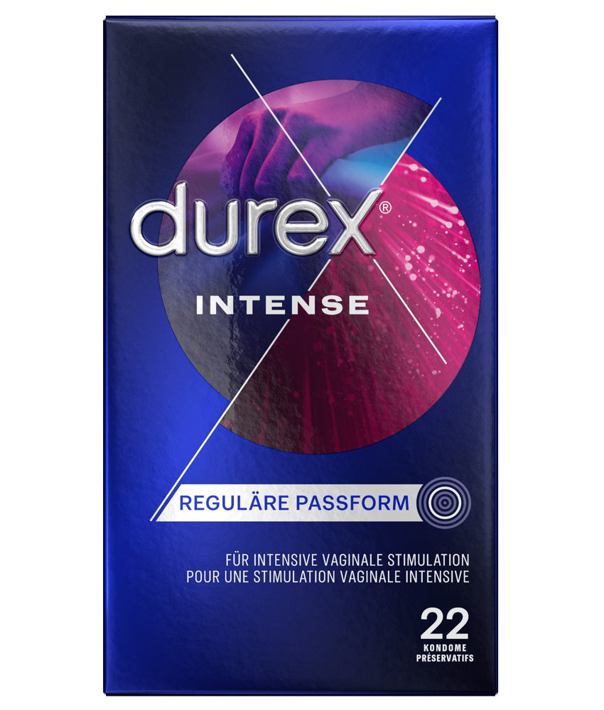 Durex Intense Orgasmic Kondome 22 St. – genoppt & gerippt, Desirex-Gel | Transparent & stimulierend