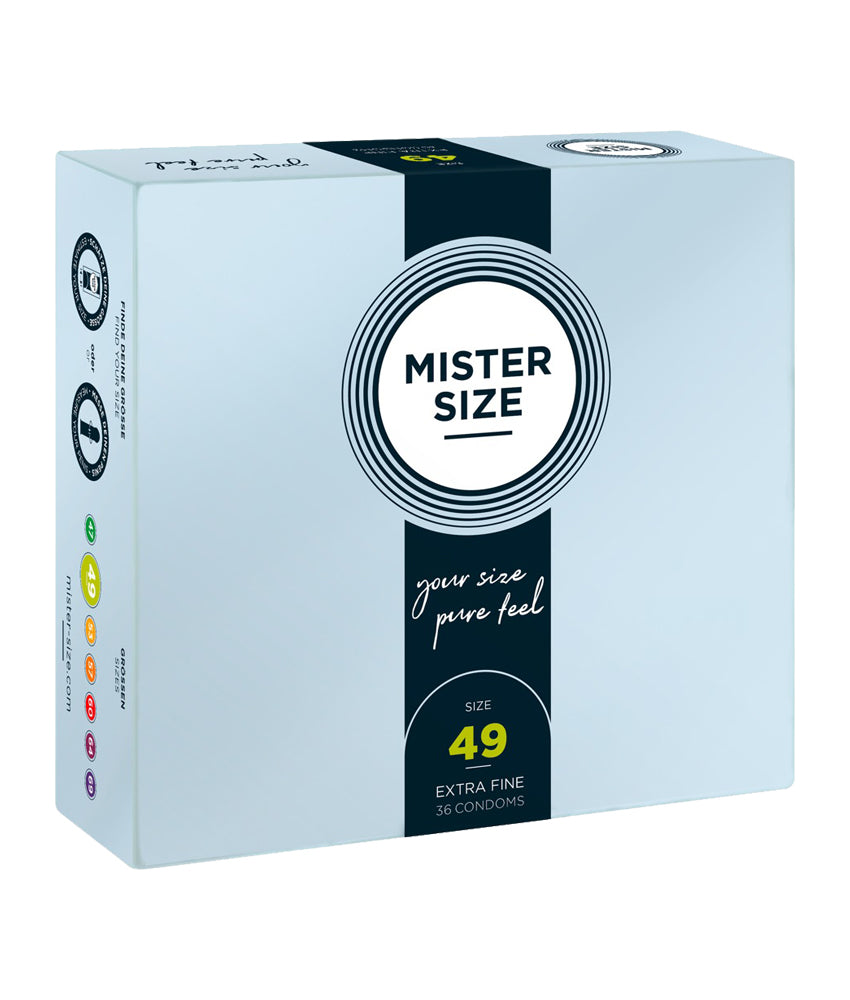 Mister Size Kondome 49 mm – 36 Stück | Maßgeschneiderte Passform, hauchdünn, vegan